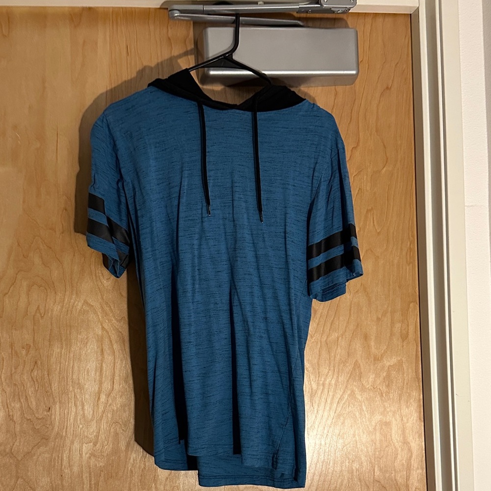 Blue Hooded Shirt with Black Accents